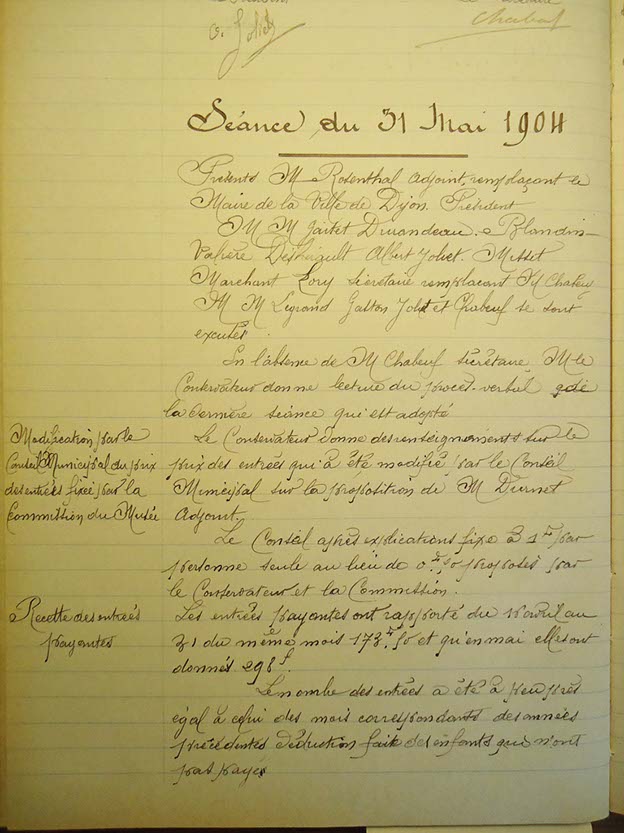 4R1-4-Séance du 31 mai 1904. Rosenthal remplace le Maire de Dijon, président de la Commission 2